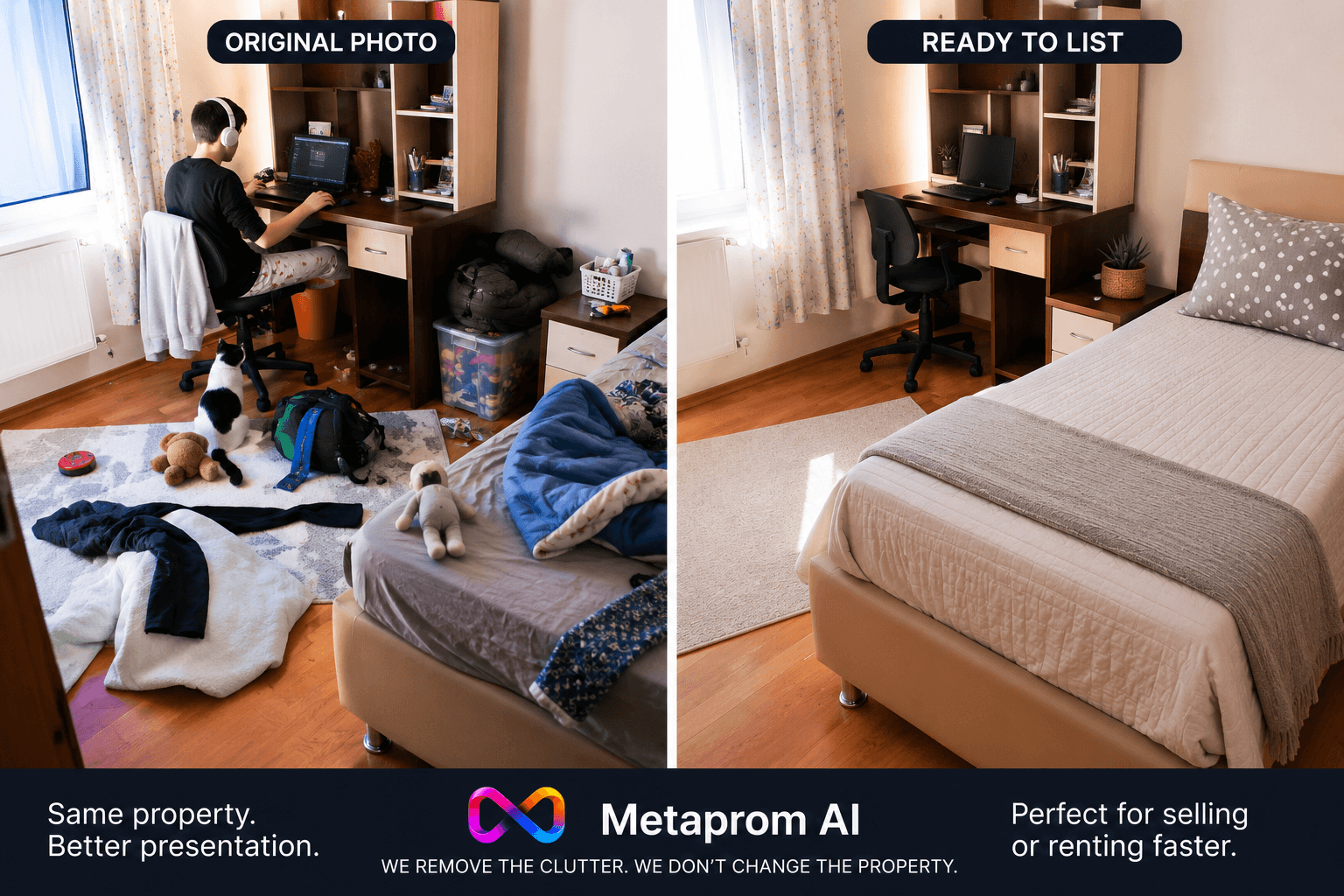 Property photo before presentation improvements. The same property with a clearer advertising presentation